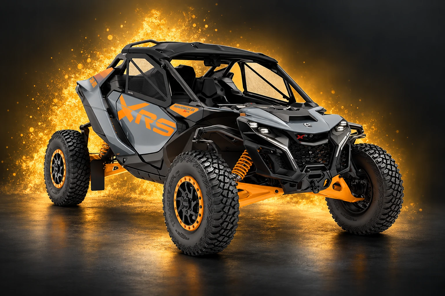 Can-Am Maverick R X RS 2027, imagine de prezentare cu fundal editat
