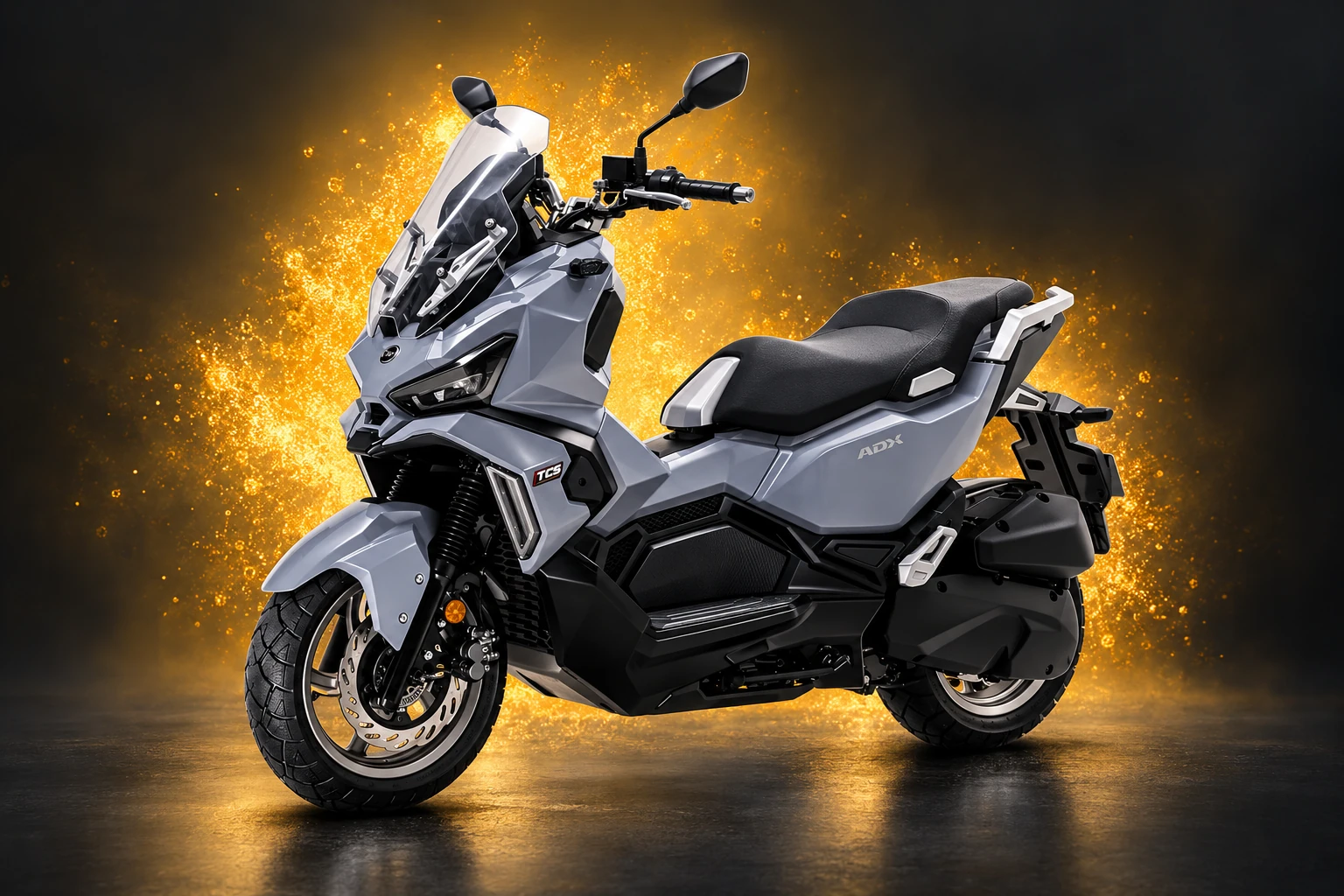 SYM ADX 125 gri, imagine de prezentare cu fundal editat